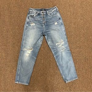 Hollister Ultra High Rise Mom Jeans Women Juniors Size 13R Button Fly Distressed